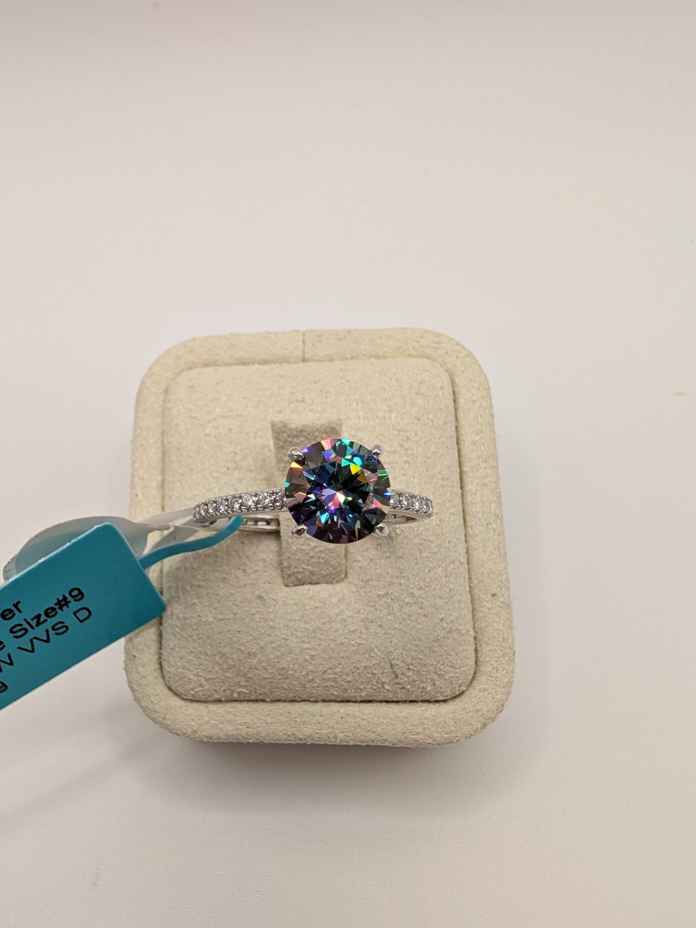 NWT Sterling Silver Rainbow Mystic Moissanite Solitaire Ring Size 9 2.37 CTW VVS